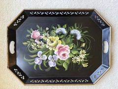 VTG Hand Painted Floral Toleware Tray Large 16″ x 22″