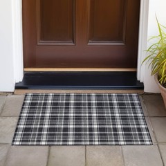 2′ X 3′ Black Gray and White Plaid Washable Non Skid Rug