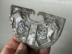 PHENOMENAL PRE-COLUMBIAN SILVER JAGUAR EFFIGY NOSE RING PENDANT GORGET PERU, COA