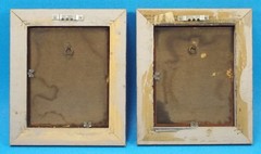 Pair Reverse Painted Silhouettes Framed Bubble Glass Small Country Boy W/Dog1930