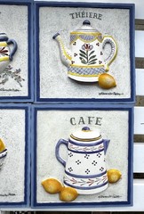 VTG French Kitchen Wall Plaques 3D Relief French Pottery IV Quimper Style Decor