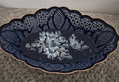 Jantezi Lux Delicate Porcelain Lattice Dish Cobalt Blue Hand Painted Budapest