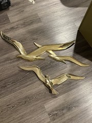 Vtg Pair Of Large Plastic Syroco MCM Flying Seagulls Bird Wall Decor Gold 1968