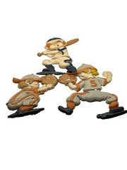 3 pc Vintage SEXTON Aluminum Metal Baseball Player Wall Hanging Plaque set