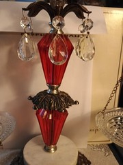 Vintage Brass Justice scale Prisms marble base Regency MC 18″ T 1960’s