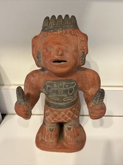 Large Pre-Columbian Replica Clay Ceramic Painted Altarpiece Maize Man God