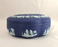 Wedgwood Cobalt Blue Jasperware 5″ Scalloped Trinket Box