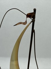 Vintage Signed John De Mott Brass Copper Sailboat Sculpture Quartz Base 9”
