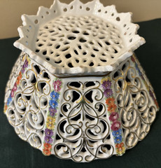 Dresden Flowers, Schumann Bavaria PIERCED RETICULATED BOWL & Underplate PERFECT