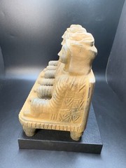 Rare Bactrian Sandstone Sculpture – Seated Trio – Ancient Central Asian Artifact