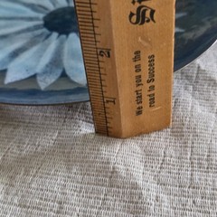 Vintage Bovano Copper Enamel Plate Blue with Daisy Type Flower Design 7.75″