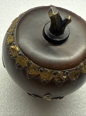 Rare Antique(?) Wood-Like Apple Decor w/Metal Brass Tone Accents