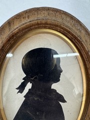 Antique Painted Silhouette Girl Ponytail Gold Paint Highlights