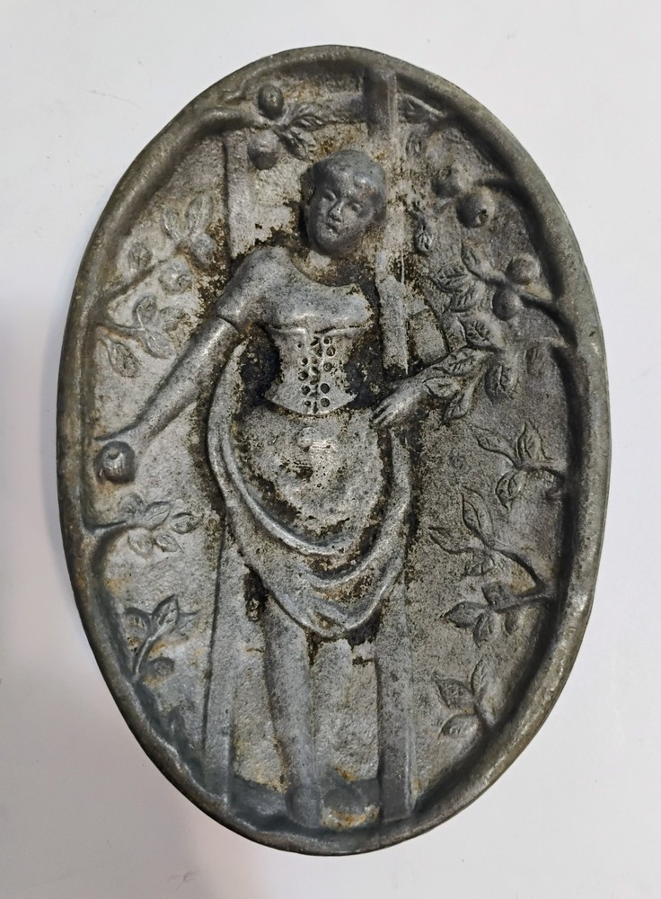 Vintage Naughty Risque Woman Double Sided Trinket Tray Dish Cast Aluminum
