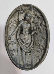 Vintage Naughty Risque Woman Double Sided Trinket Tray Dish Cast Aluminum