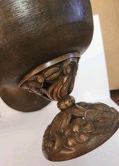 Vintage Footed Wood / Resin ? Candy Trinket Dish Etched Carved Floral w/ Lid