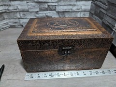 Vintage Wood Keepsake Trinket Box Metal Embossed w/Cherub Relief Treasure Decor
