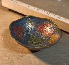 Cloisonné Brass Trinket Dish Bowl 3 inch x 1 inch footed