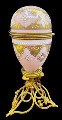 Antique French Pink Opaline Glass Egg Perfume Casket Palais Royal Jewelry Box