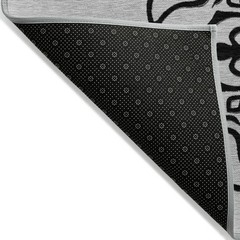 10′ X 14′ Gray Black And White Floral Medallion Washable Rug