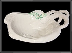 Belleek Parian China Colleen Shamrock Butter Dish Tray Woman Playing Harp