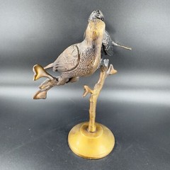 Vintage Brass Love Birds Sitting On The Tree Sculpture Figurine Heavy Figure VTG