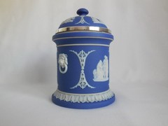 Antique Wedgwood (only) Blue Dip Jasperware & Silver Plate 6″ Tall Tobacco Jar
