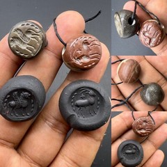 Jasper Stone Pair Of Old Ancient Sassanian Era Different Intaglios Stamp Beads