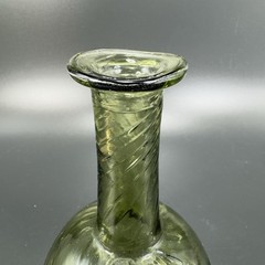 Green Hand Blown Art Glass Vase Bottle With Optic Swirl Hand Made Glassware VTG