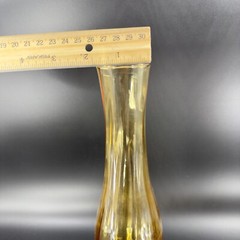 Vintage Venetian Amber Art Glass Vase With Made In Italy Sticker Footed Vase VTG