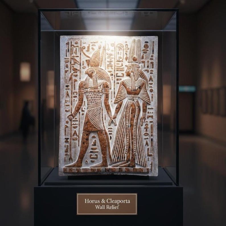 Ancient Egyptian Horus and Cleopatra Wall Relief Art Panel Pharaonic Antiquities