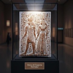 Ancient Egyptian Horus and Cleopatra Wall Relief Art Panel Pharaonic Antiquities