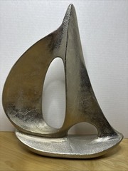 SAIL BOAT SCULPTURE, CAST ALUMINUM, 14” Tall X 12” Wide