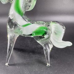 Hand Blown Art Glass Horse Figurine Paperweight Hand Made Glass Green White VTG