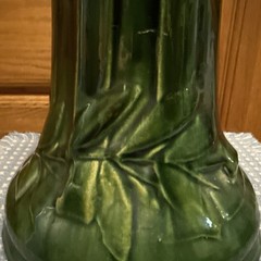 Majolica Pedestal Ceramic Plant Stand Art Nouveau Green Brown 13.25x7x8.75”