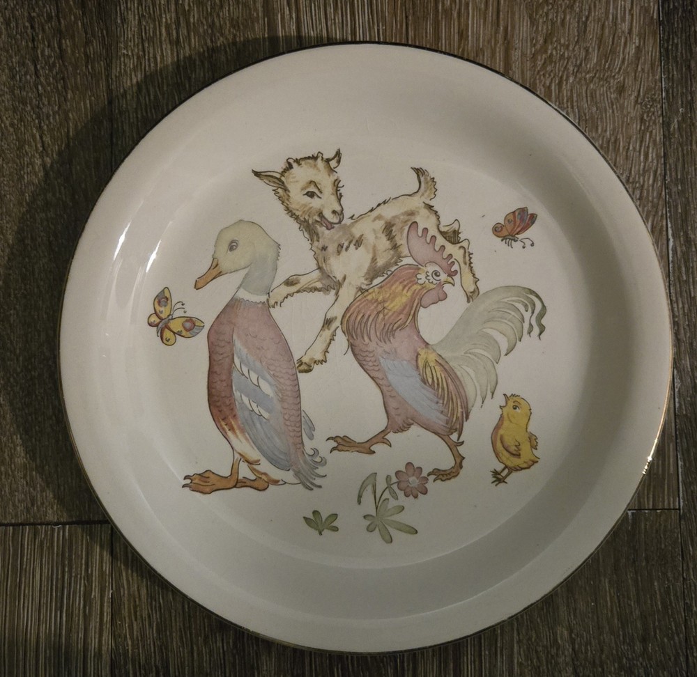 Stavangerflint Norway child’s plate Farm Animals duck rooster goat chick