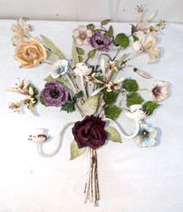 Gorgeous Large Italian Tole Painted Metal Flowers Roses Wall Sconce 3 Candle