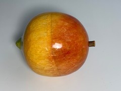 Vintage Alabaster Fruit Peach Apricot Exposed Pit Seed w/ Wood Stem