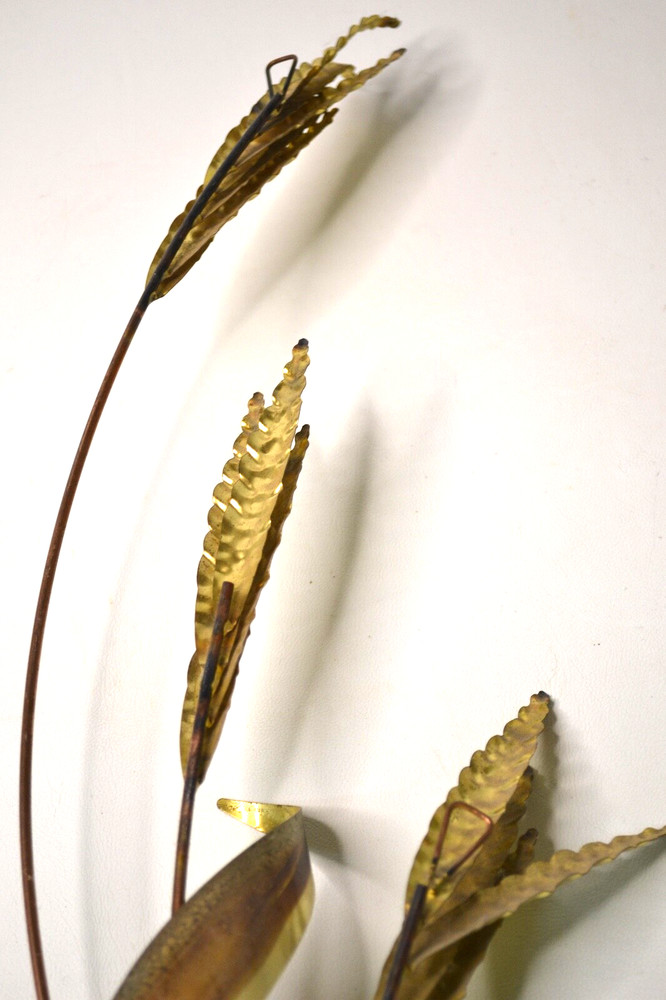 MCM Vintage Home Interiors Brass Gold Metal Wheat Sheaf 30″ Wall Decor HOMCO