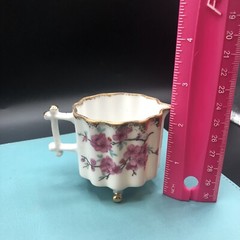 Antique Hand Painted Demitasse Creamer Footed Cherry Blossoms Fun