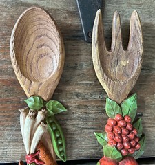 Spoon & Fork Set Fruit & Vegetable Homco 7455 A Kitchen Wall Decor Hard Plastic