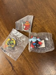 3 Hallmark Vintage Halloween Devil Witch Vampire Lapel Pin in package LOT
