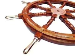 Solid Handmade 36″ Wheel Wooden Large Captain’s Ship w/ Brass Handle Wall Décor