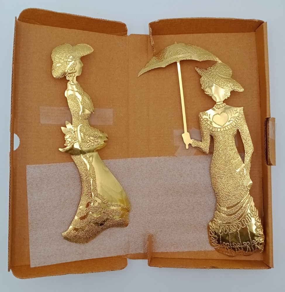 NEW Set Home Interiors Gold Stamped Metal Victorian Women Wall Plaques 1142
