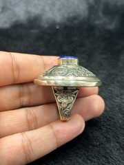 Huge Silver Old Afghanistan Unique Ring With Natural Lapis Lazuli Stone