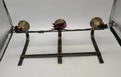 Vintage Candelabra Tole Cast Iron Hand Painted 3 Candlestick Holders Flowers