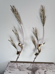 Vintage Wheat Stalk Wall Hanging Metal Brass Hollywood Regency MCM Decor (2)