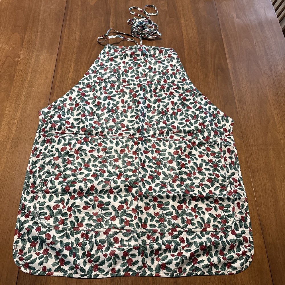 Longaberger Bib Apron – Traditional Holly 30” Deep Pockets