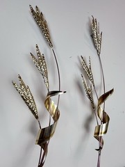 Vintage Wheat Stalk Wall Hanging Metal Brass Hollywood Regency MCM Decor (2)