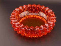 Vintage Fenton Amberina Orange Hobnail Glass Ashtray Trinket Dish